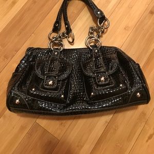 Kathy Van Zeeland black vinyl and chains bag