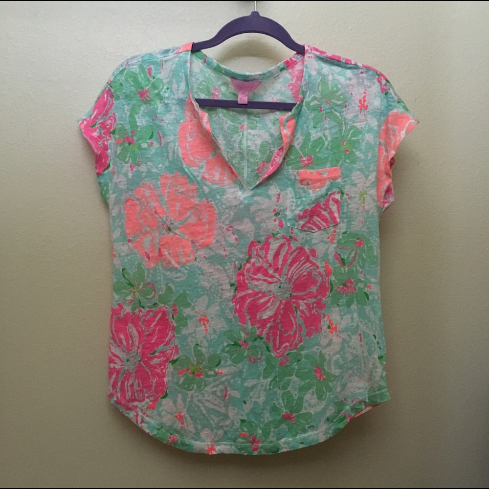 Lilly Pulitzer duval notch linen top-poolside blue