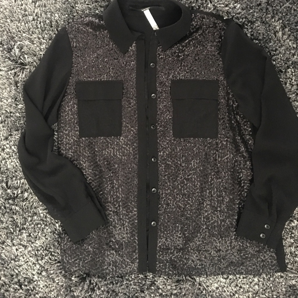 Kensie Shear sequins button up blouse