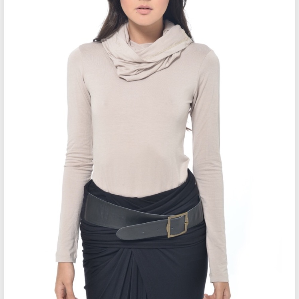 Stretch-jersey cowl neck top