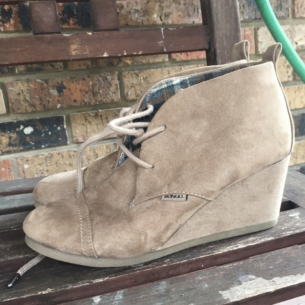 Soft brown suede laceup wedge booties boots
