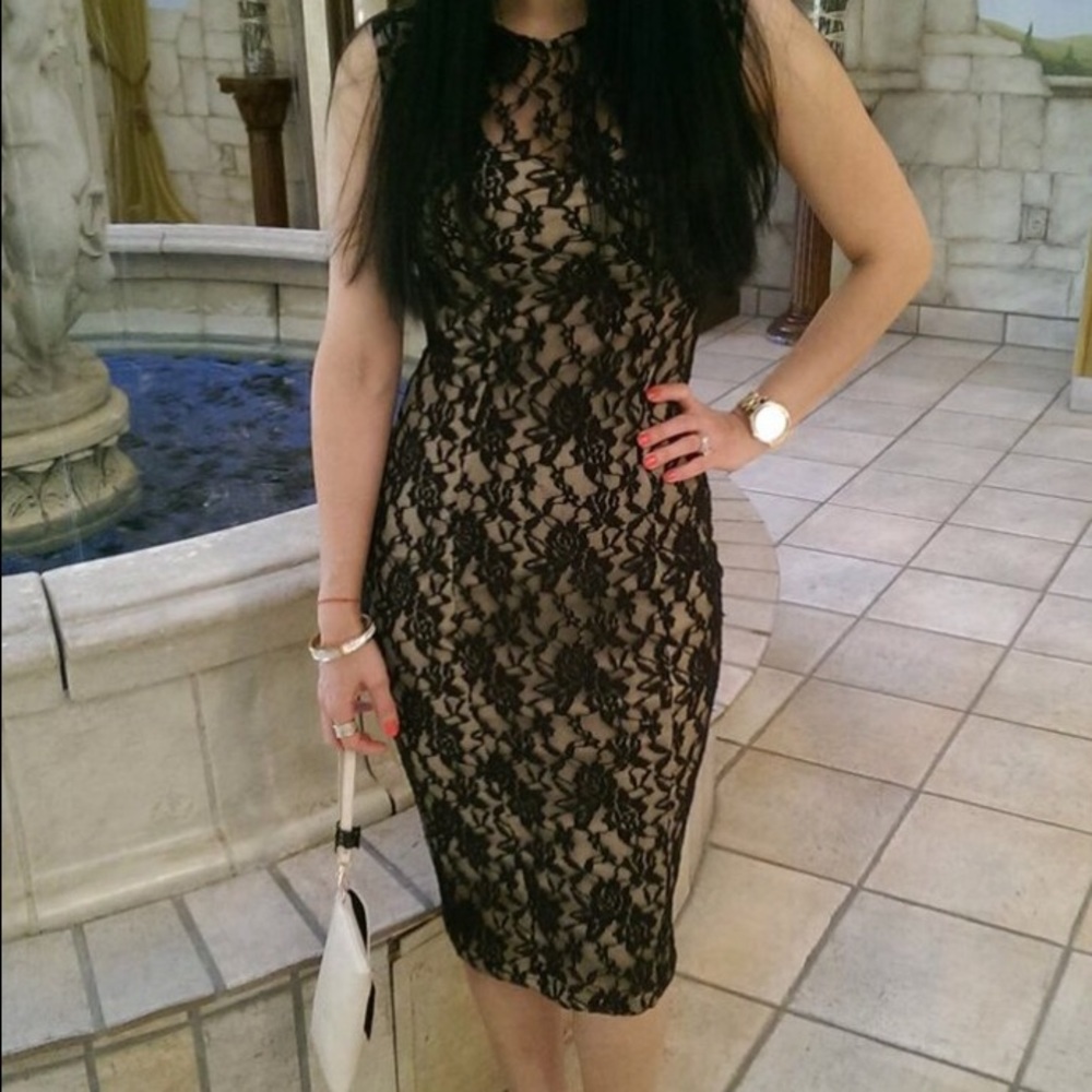 Hot Miami Styles Black/ Beige lace dress
