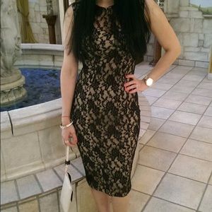 Hot Miami Styles Black/ Beige lace dress