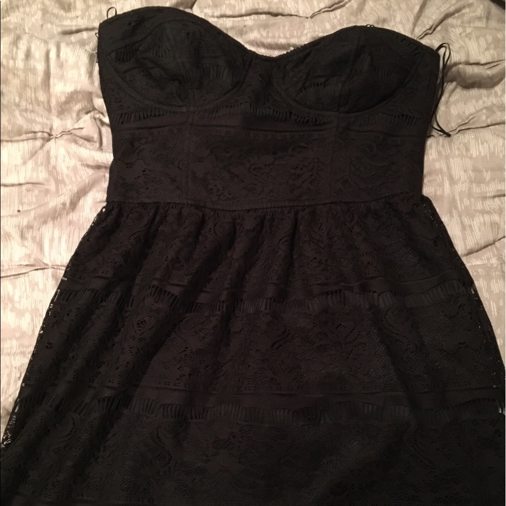 Black lace strapless dress