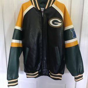 Faux-Leather GB Packers Letterman Jacket