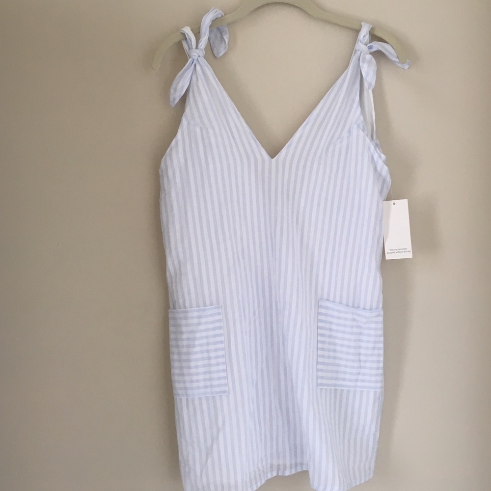striped tie shoulder mini dress