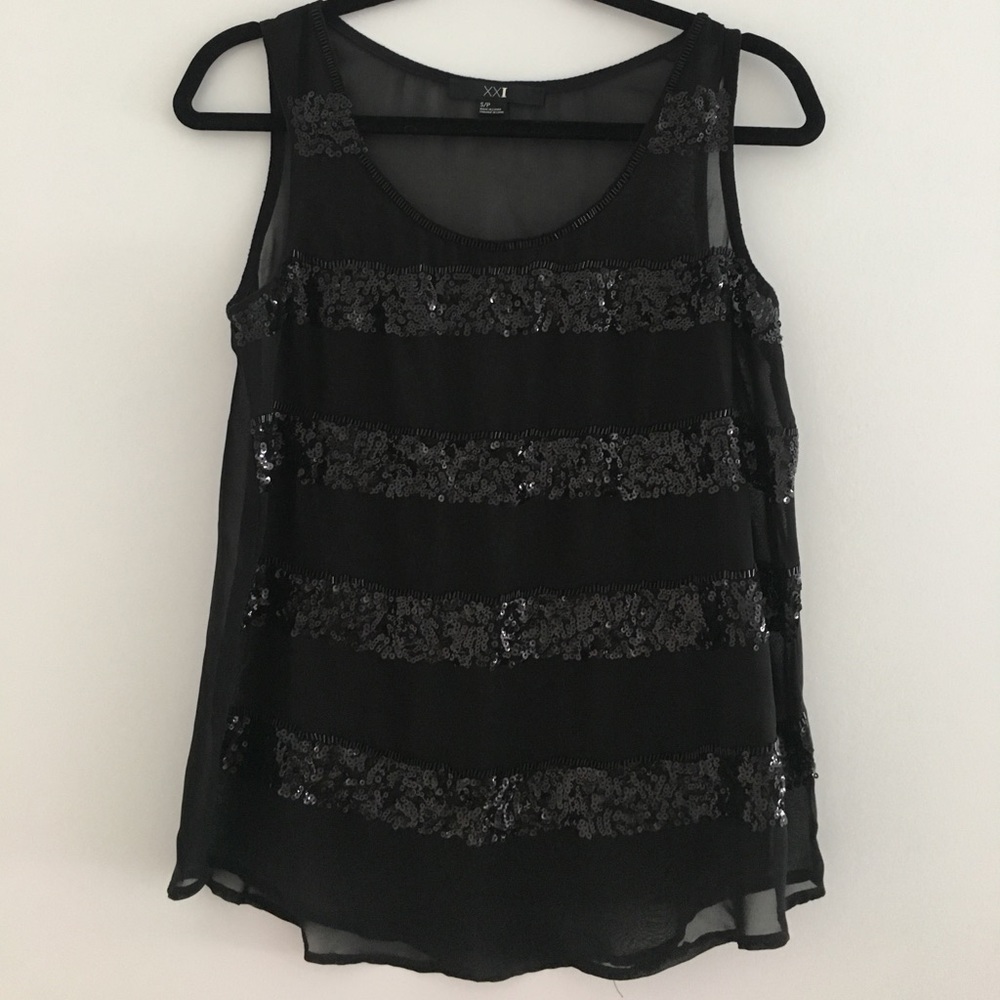 Sequin-Striped Sheer Tank