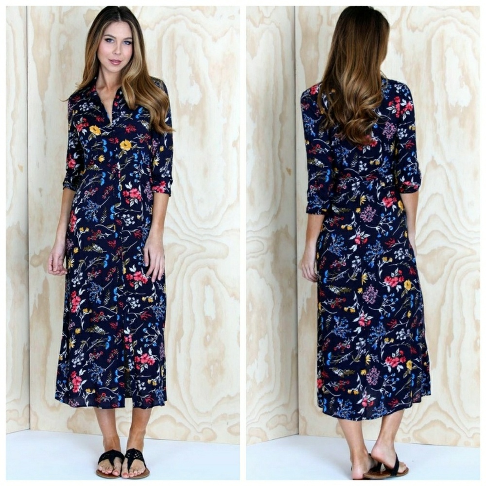 BUY 1, GET 1 50% OFF! Floral shirt dress - Picture 2 of 2