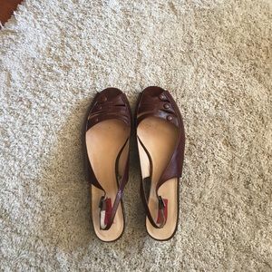 Miz Mooz Tobey peep toe low platform slings