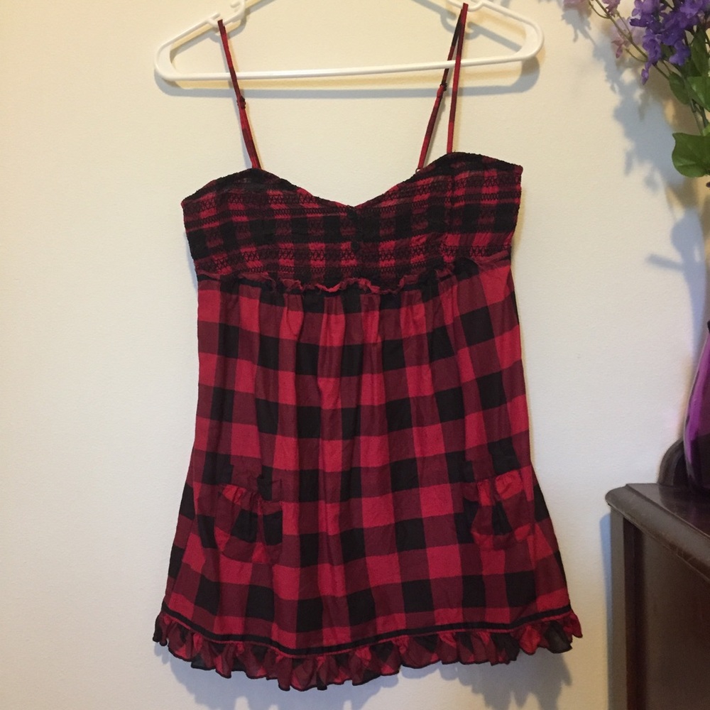 Red & Black Plaid Top