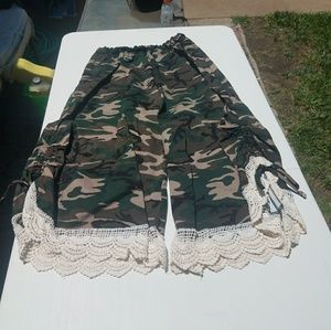 Camo and Lace Capri Plazzo Pants