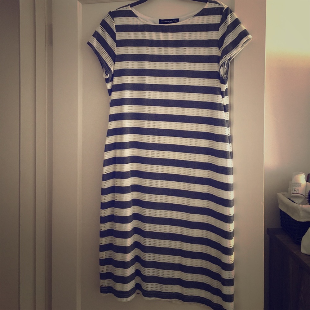 Grey/White Stripe perforated/lined dress
