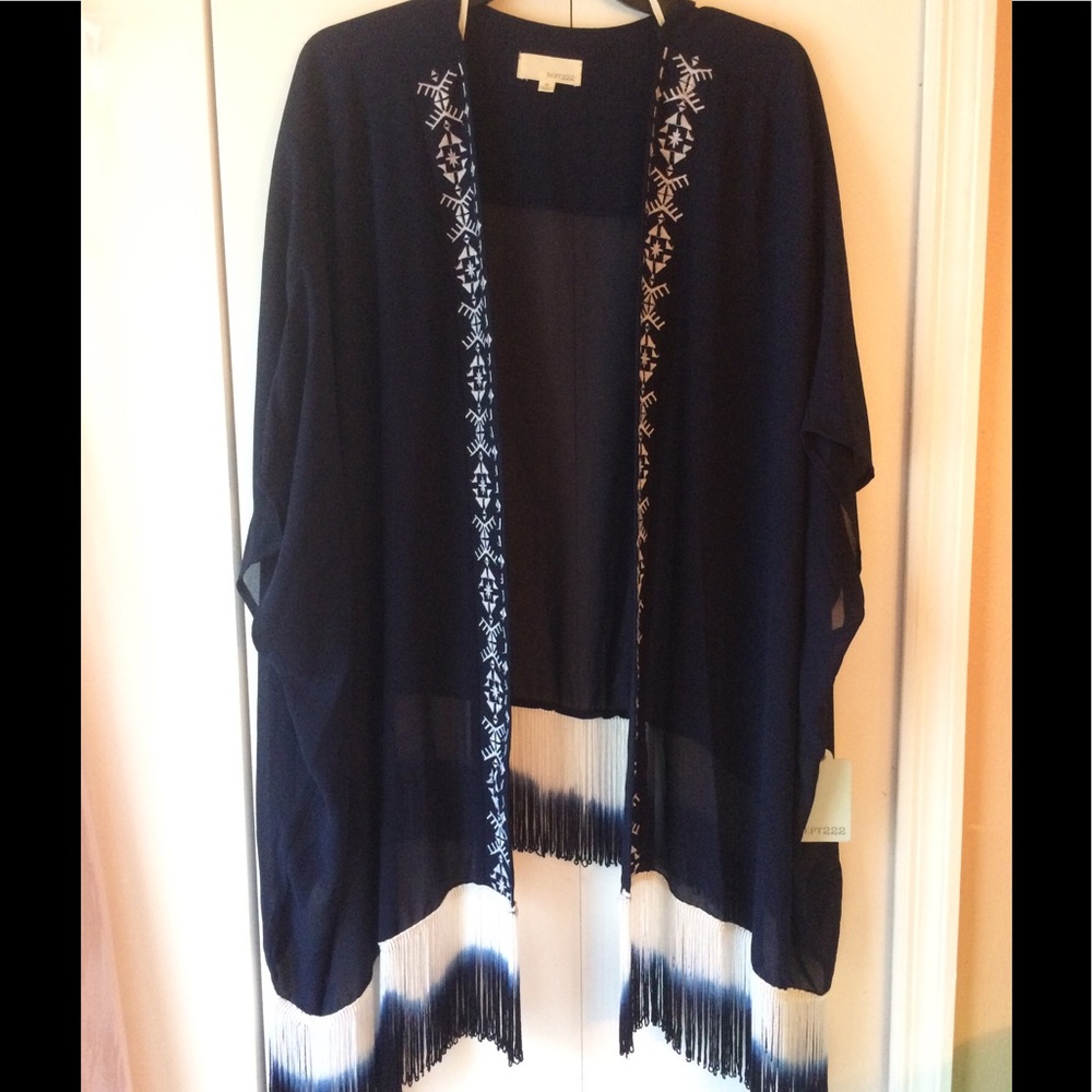 Navy Blue/White Western Fringed Kimono