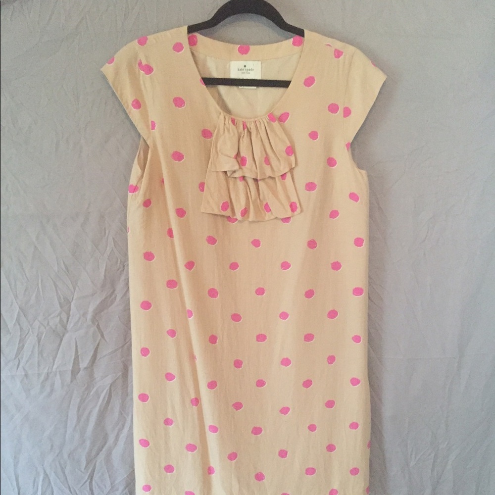 Kate Spade dress. Beige w/ pink polka dots Size 10