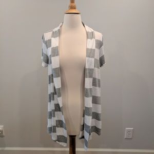 Cute Gray and White Striped Open Cardigan