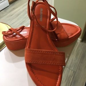 Jil sander orange suede ankle strap wedge sandals