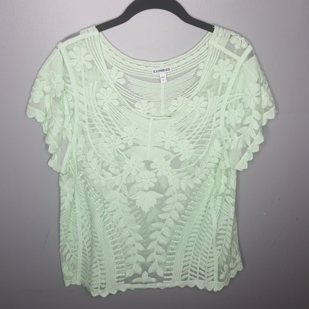 🎉HP🎉 Express Baroque Mint Green Lace Tee - Picture 2 of 3
