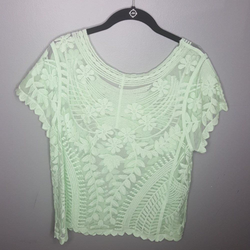 🎉HP🎉 Express Baroque Mint Green Lace Tee - Picture 3 of 3
