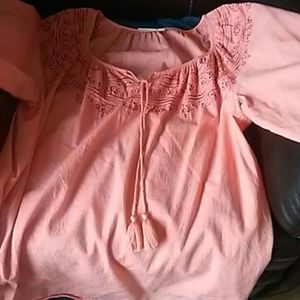 Orange stitched flower shirt