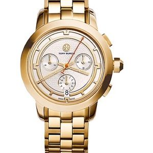 TORY WATCH, GOLD-TONE/IVORY CHRONOGRAPH, 37 MM