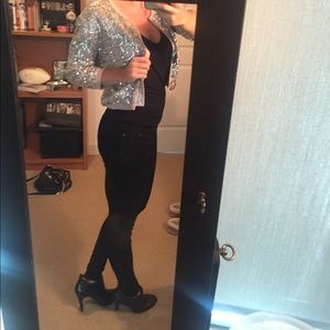 Cropped sequin cardigan sweater