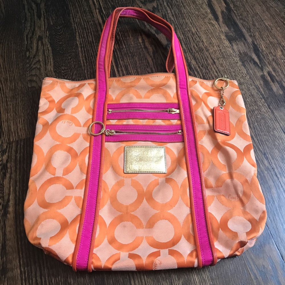 Orginial Coach Poppy Op Signature Ornge Pink Purse