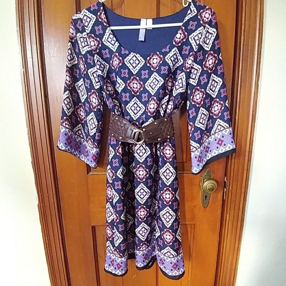 Patterned Wide Sleeve Dress