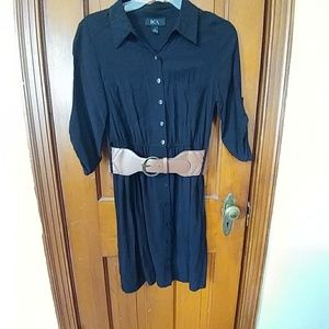 Black Button-Down Quarter-Sleeve Shift Dress