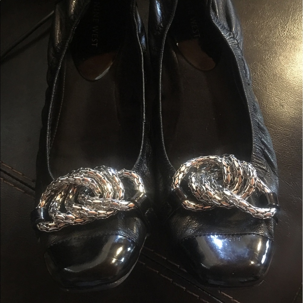 Nine West black flats worn a few times