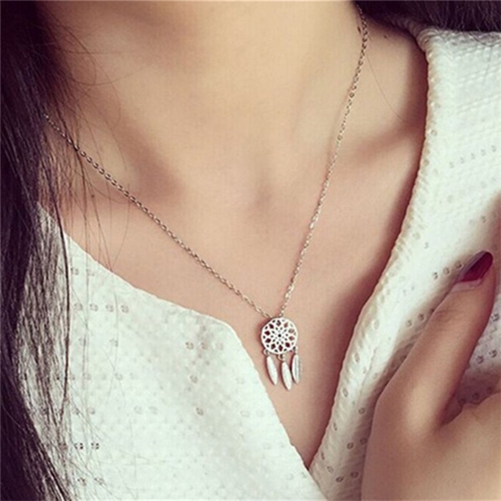 Dream Catcher Feathers Dainty Necklace Silver - Picture 2 of 2