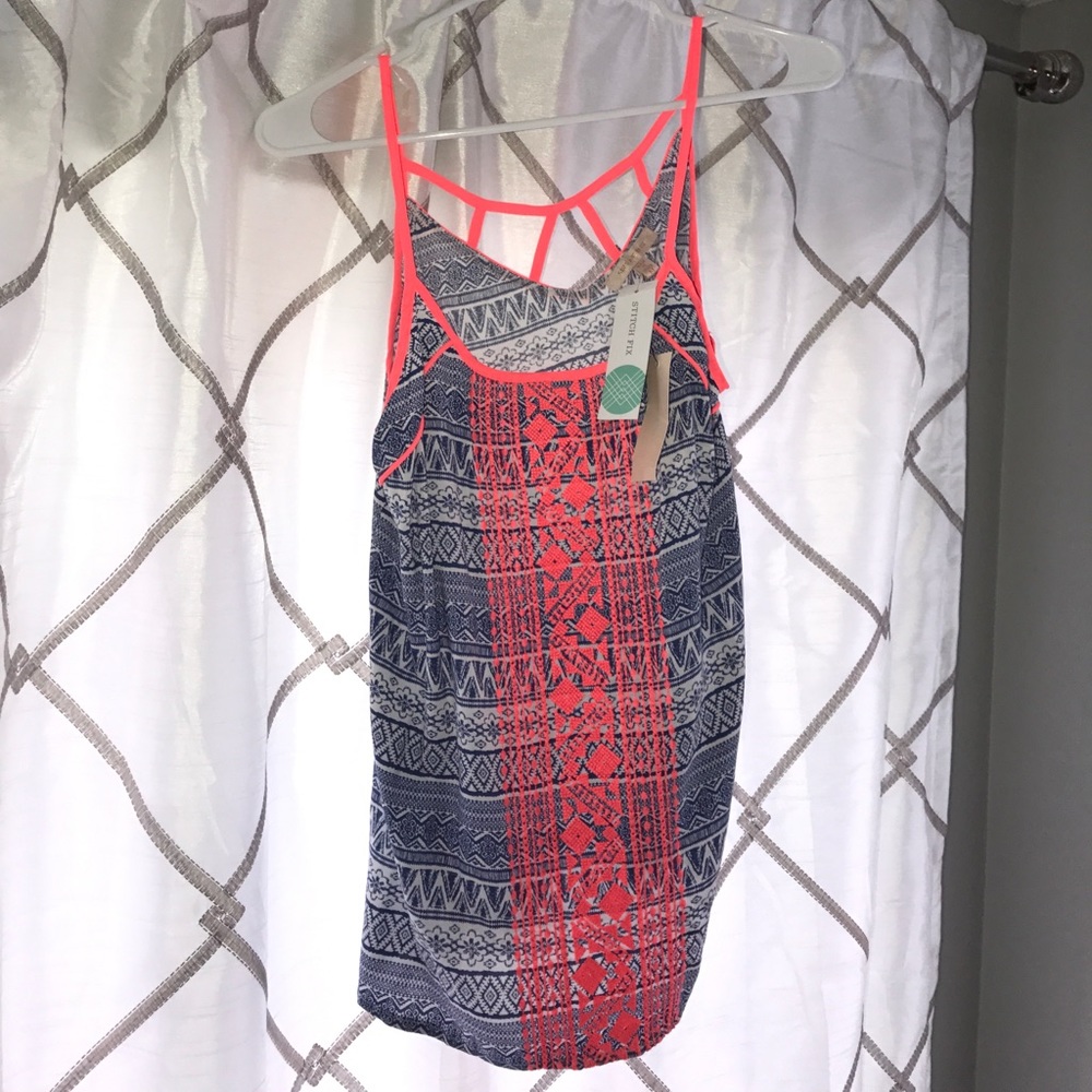 Blue, White, and Neon Pink Tank Top