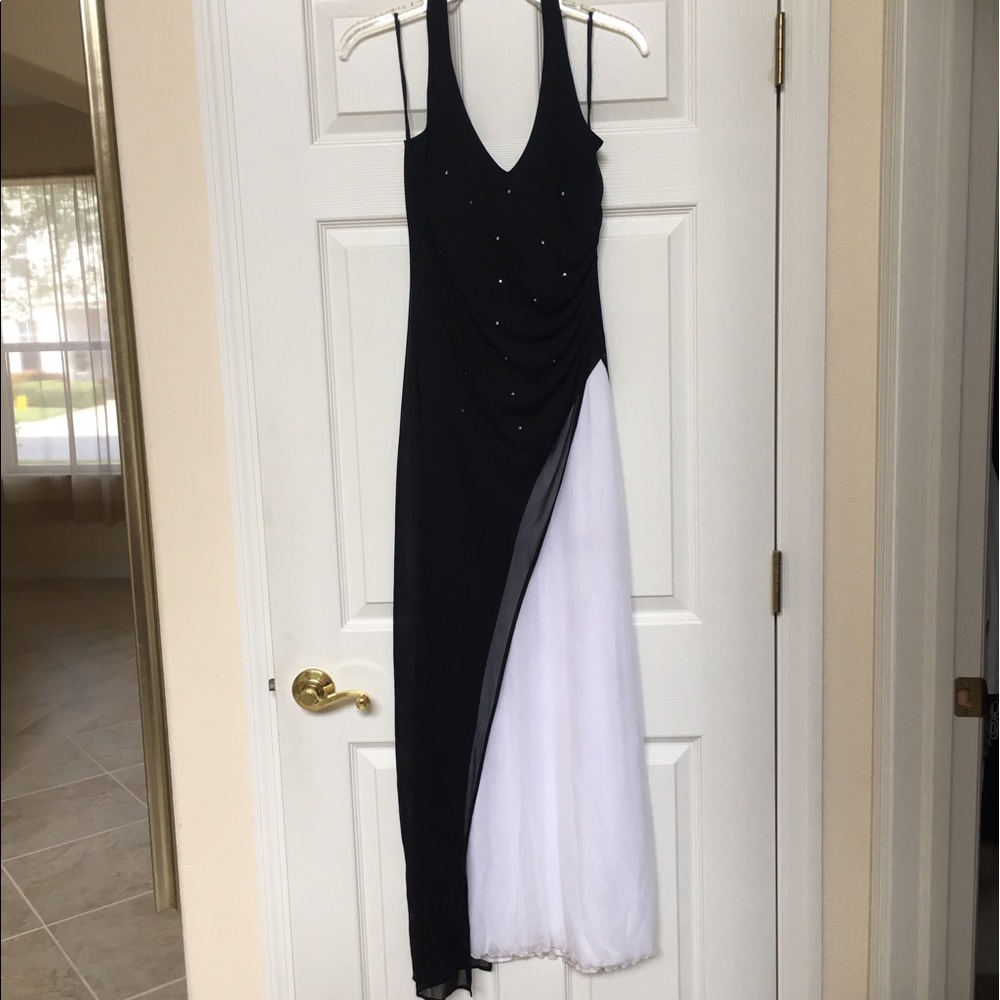 Taboo Formal Sheer Black & White Full Length Dress