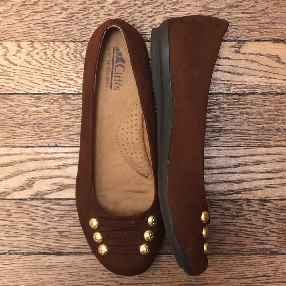 Brown suede military flats