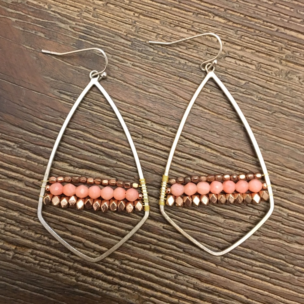 Handmade pink beaded drop earrings