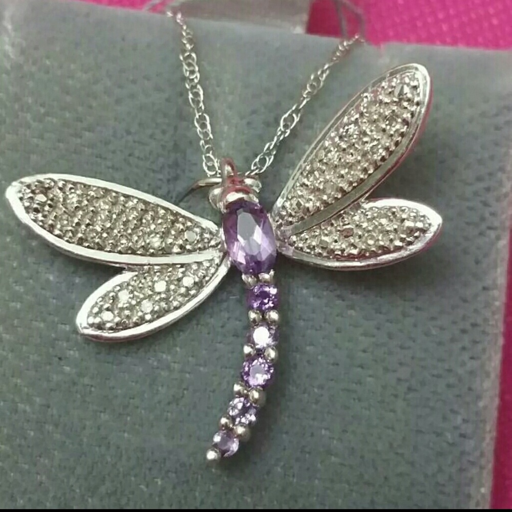 Diamond & Amethyat Dragonfly Pendant