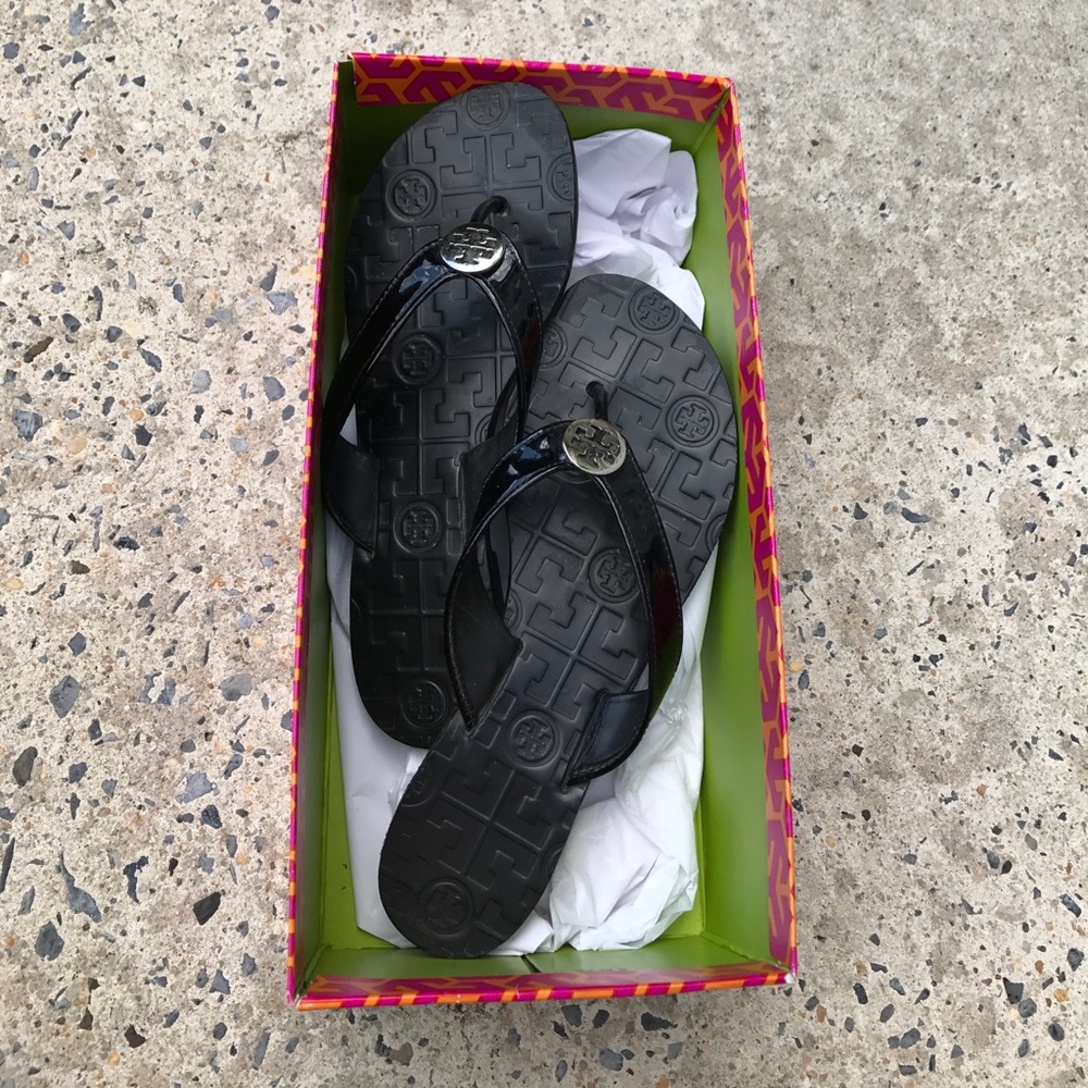 Tory Burch Thora Black Patent Leather Sandals