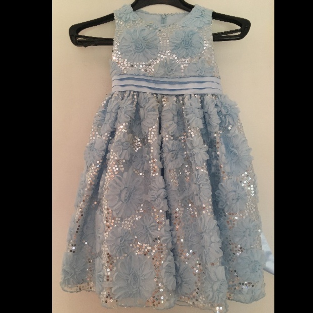 Ice Blue Sequin Floral Dress