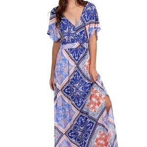 Women's Boho Split Tie-Waist Maxi Dress