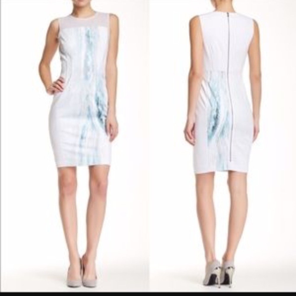 T Tahari Dakota Mesh Panel Sleeveless Dress, Wave