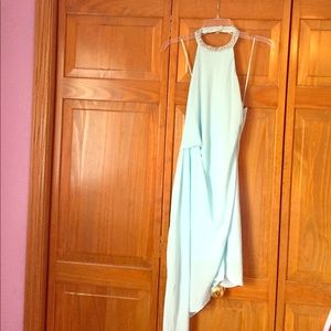 Asymmetrical baby blue halter dress