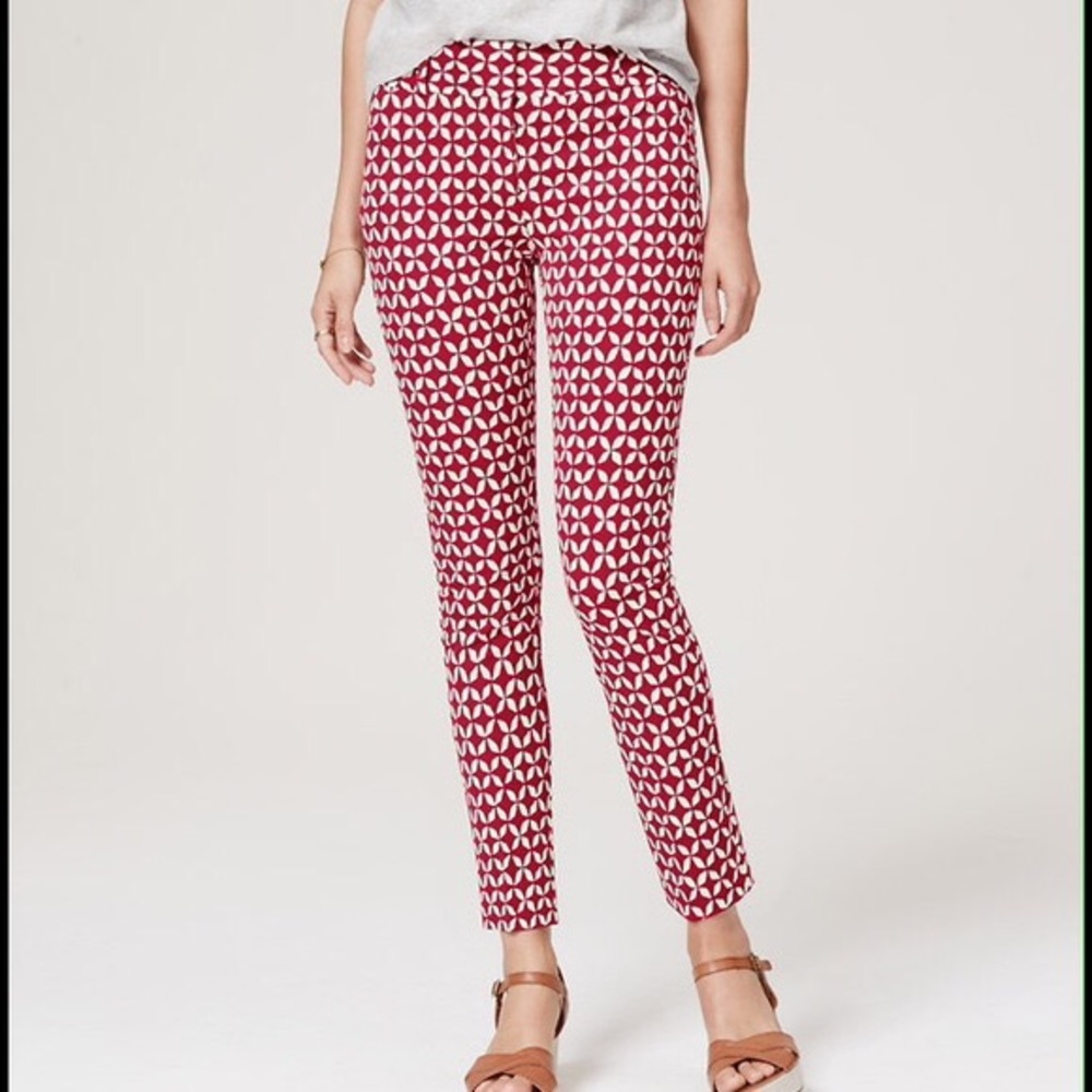 🆕{Loft} Marisa Skinny Ankle Red Pinwheel Pants 4