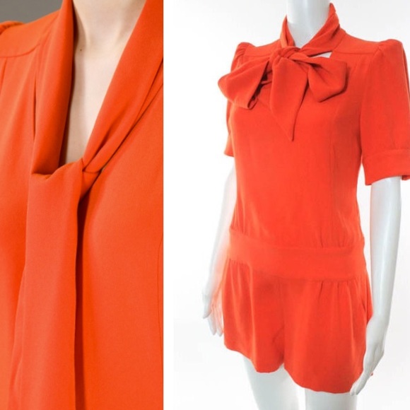 Skaist Taylor Pants - Skaist Taylor orange crepe pussybow Romper