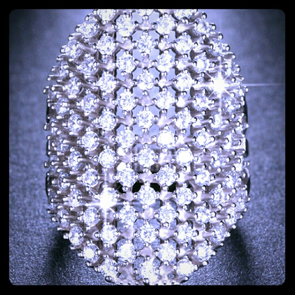 Large Cubic Zirconia Platinum Plated Cocktail Ring