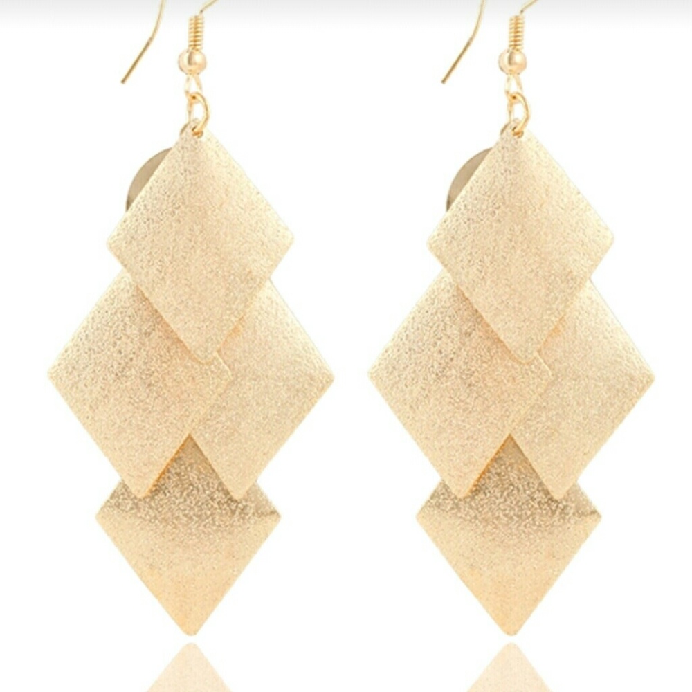 14k Brushed Gold Plated Geometric Dangle Earrings