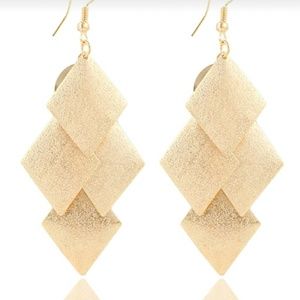 14k Brushed Gold Plated Geometric Dangle Earrings