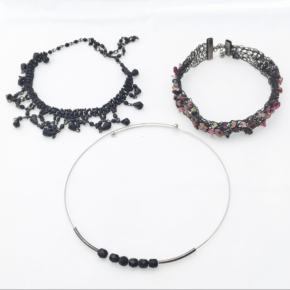 Bundle of 3 - 90s Style Black Choker Necklaces