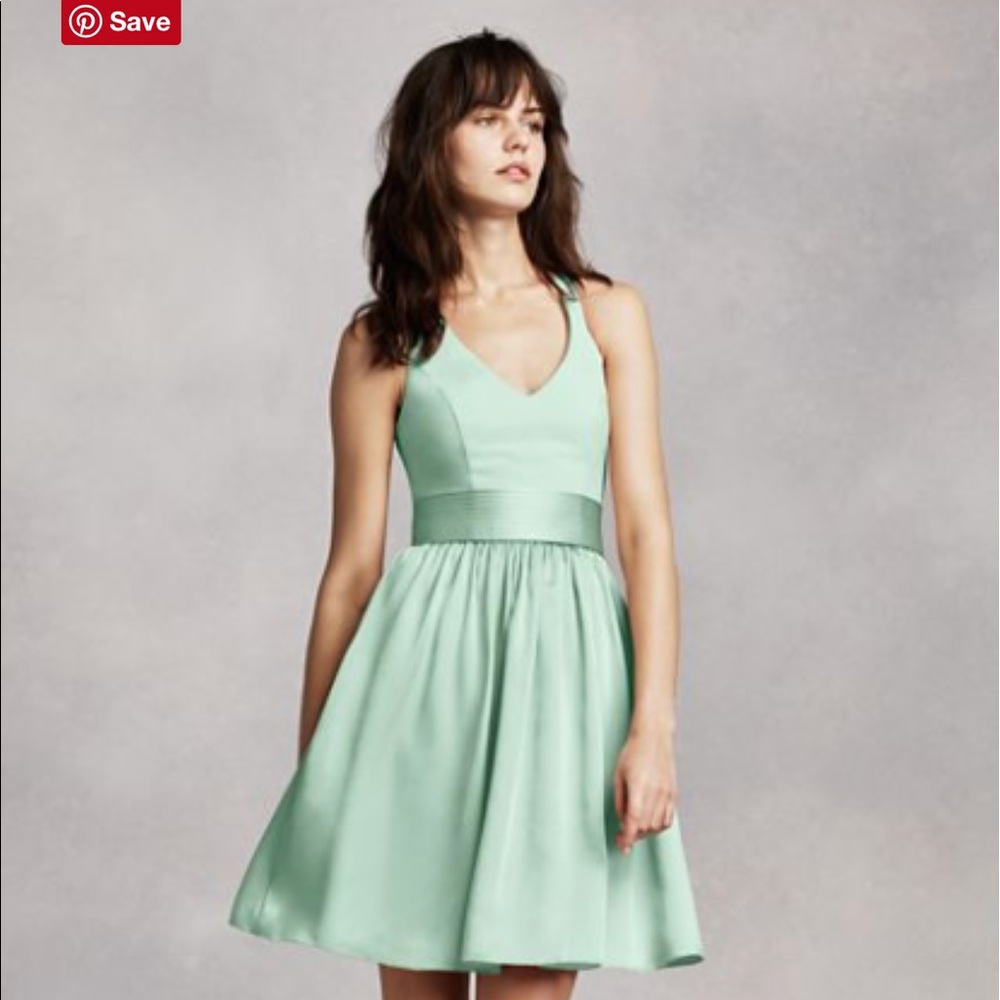 Vera Wang Davids Bridal short halter dress. Mint.