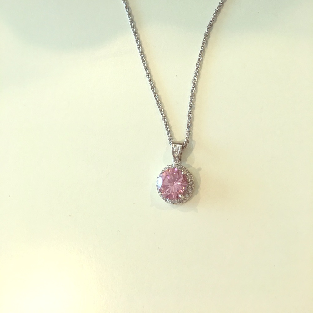 Swarovski pink crystal round halo pendant necklace