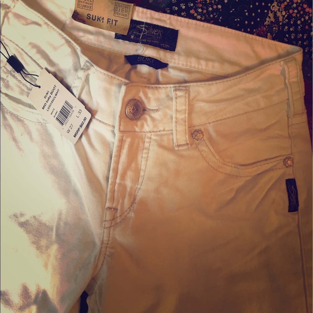 Silver jeans, white, Suki fit, 27/33, boot