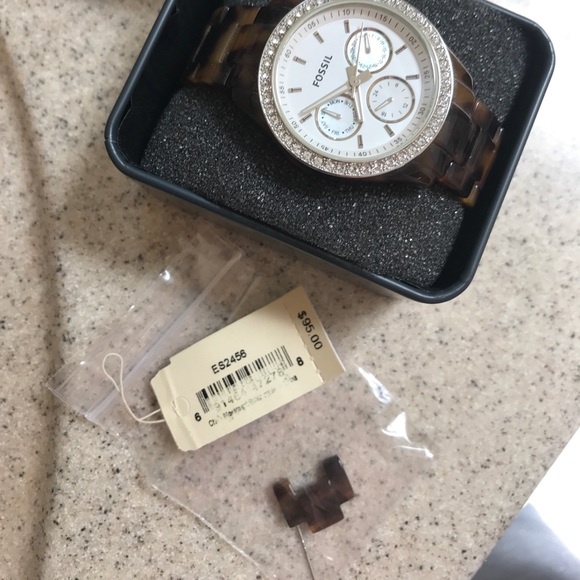 Fossil — White Dial Faux Acrylic Watch — Tortoise